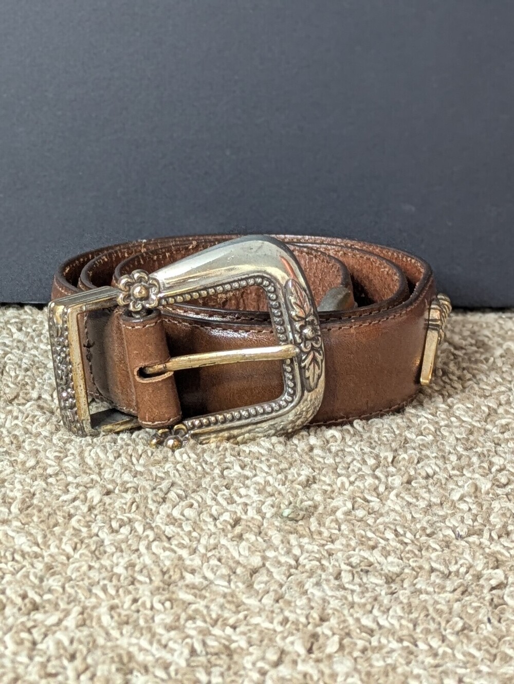 Talbots Vintage Leather Gardening Charm Waist Belt Medium Brown